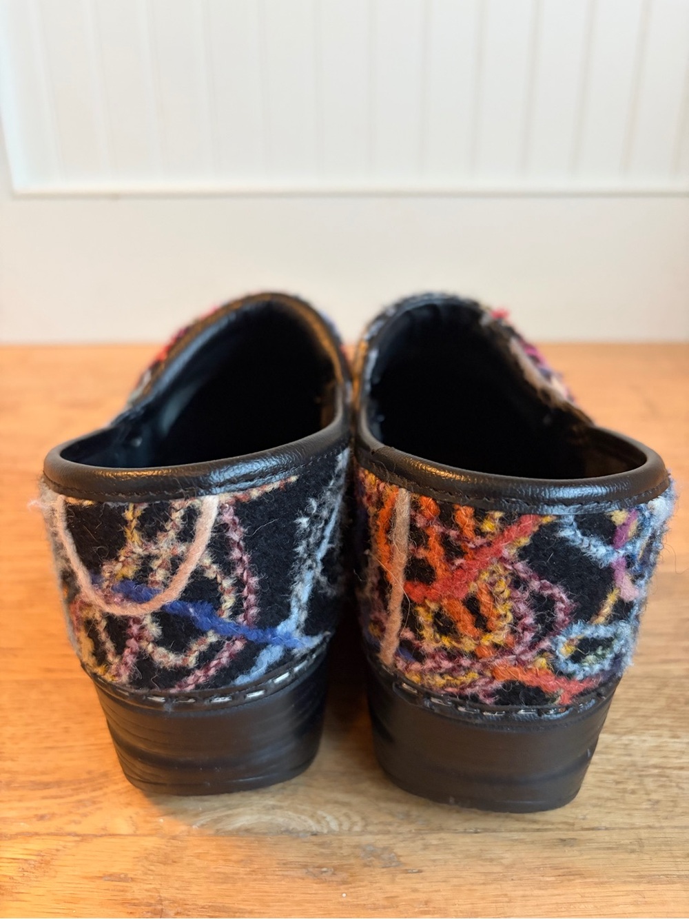 Dansko Black Wool Multicolor Loop-Print Clogs - Picture 3 of 4